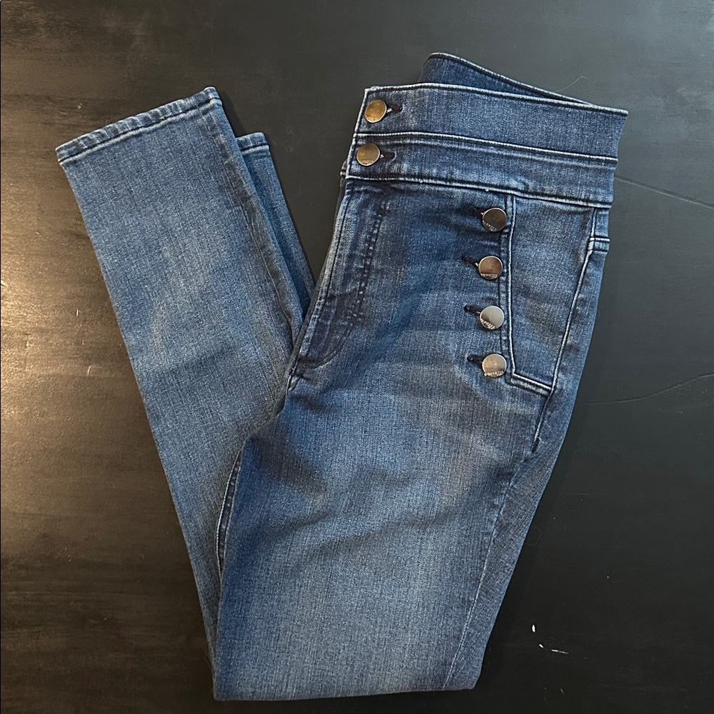 4/$20 EUC Express Women's Blue Jeans Sz 10 Button/Zip Closure Cute Button Detail